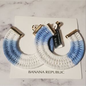 Banana Republic Blue and White Ombre Woven Seagrass Hoop Earrings